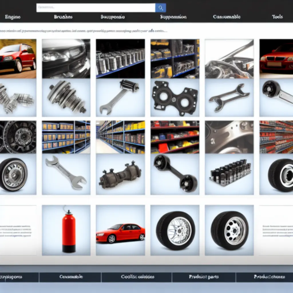 Widok intuicyjnej nawigacji po kategoriach części i narzędzi samochodowych
