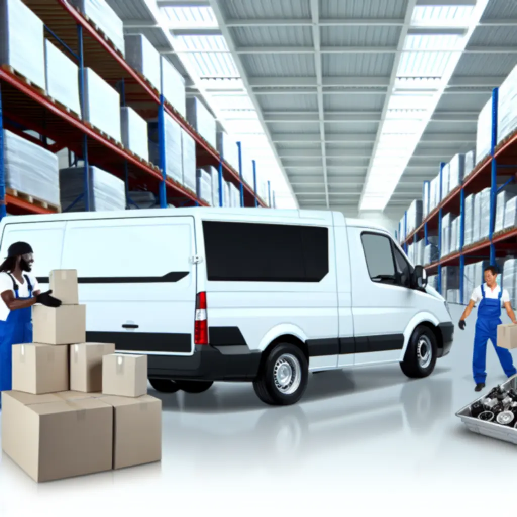 Załadunek busa kurierskiego z częściami samochodowymi Zavero PL