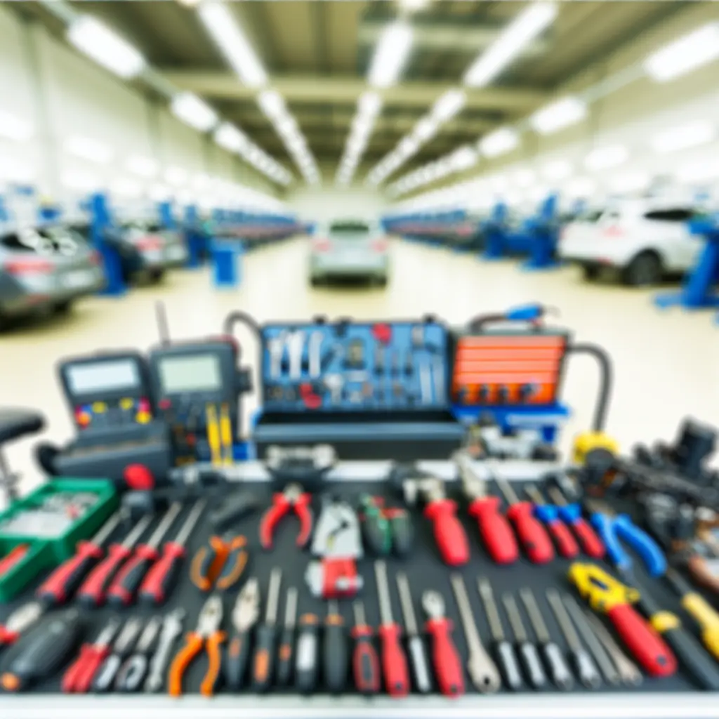 Scena w warsztacie z narzędziami i wyposażeniem